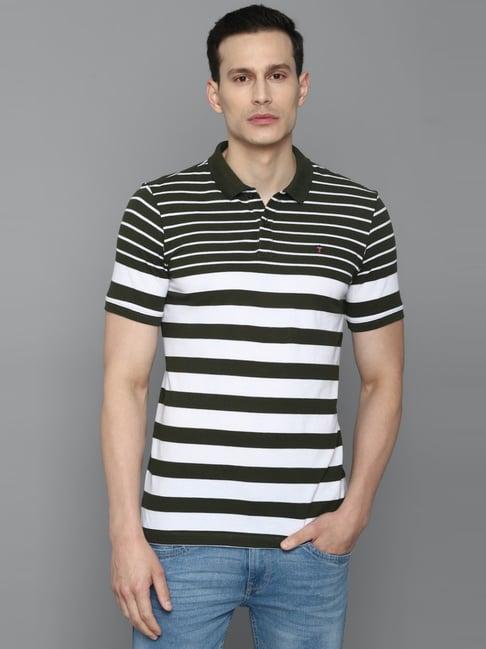 louis philippe sport olive cotton slim fit striped polo t-shirt