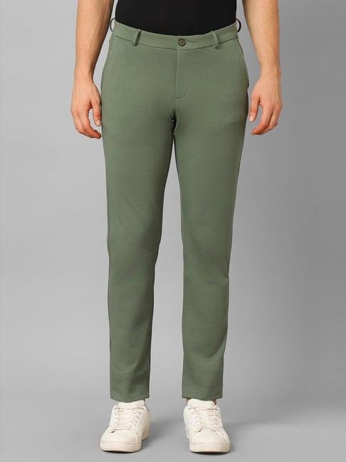 louis philippe sport olive cotton slim fit trousers