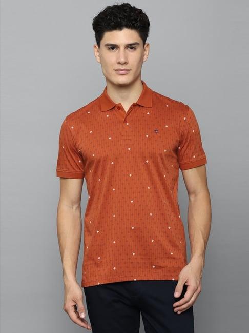 louis philippe sport orange cotton slim fit printed polo t-shirt