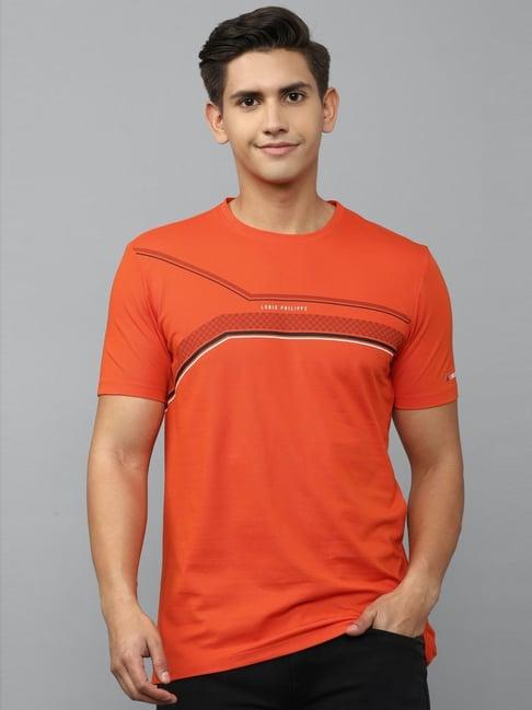 louis philippe sport orange cotton slim fit printed t-shirt