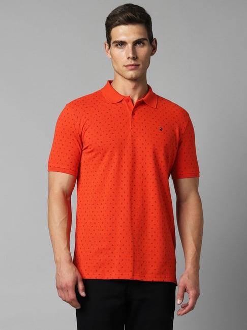 louis philippe sport orange slim fit printed polo t-shirt