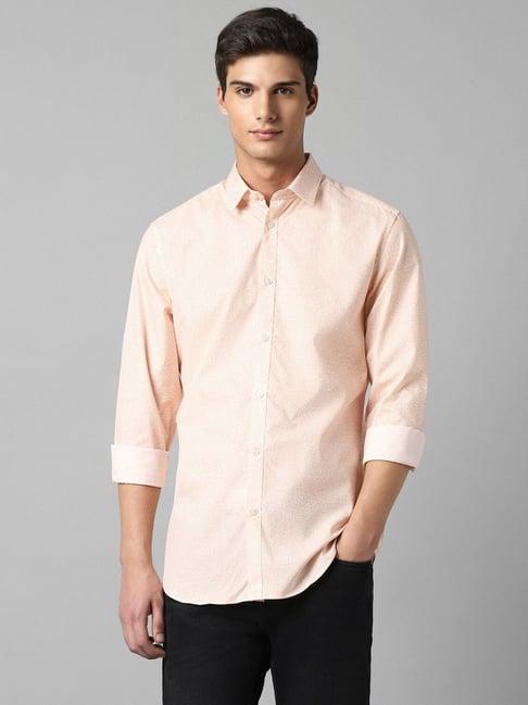 louis philippe sport peach cotton regular fit printed shirt