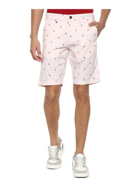 louis philippe sport pink cotton slim fit printed shorts