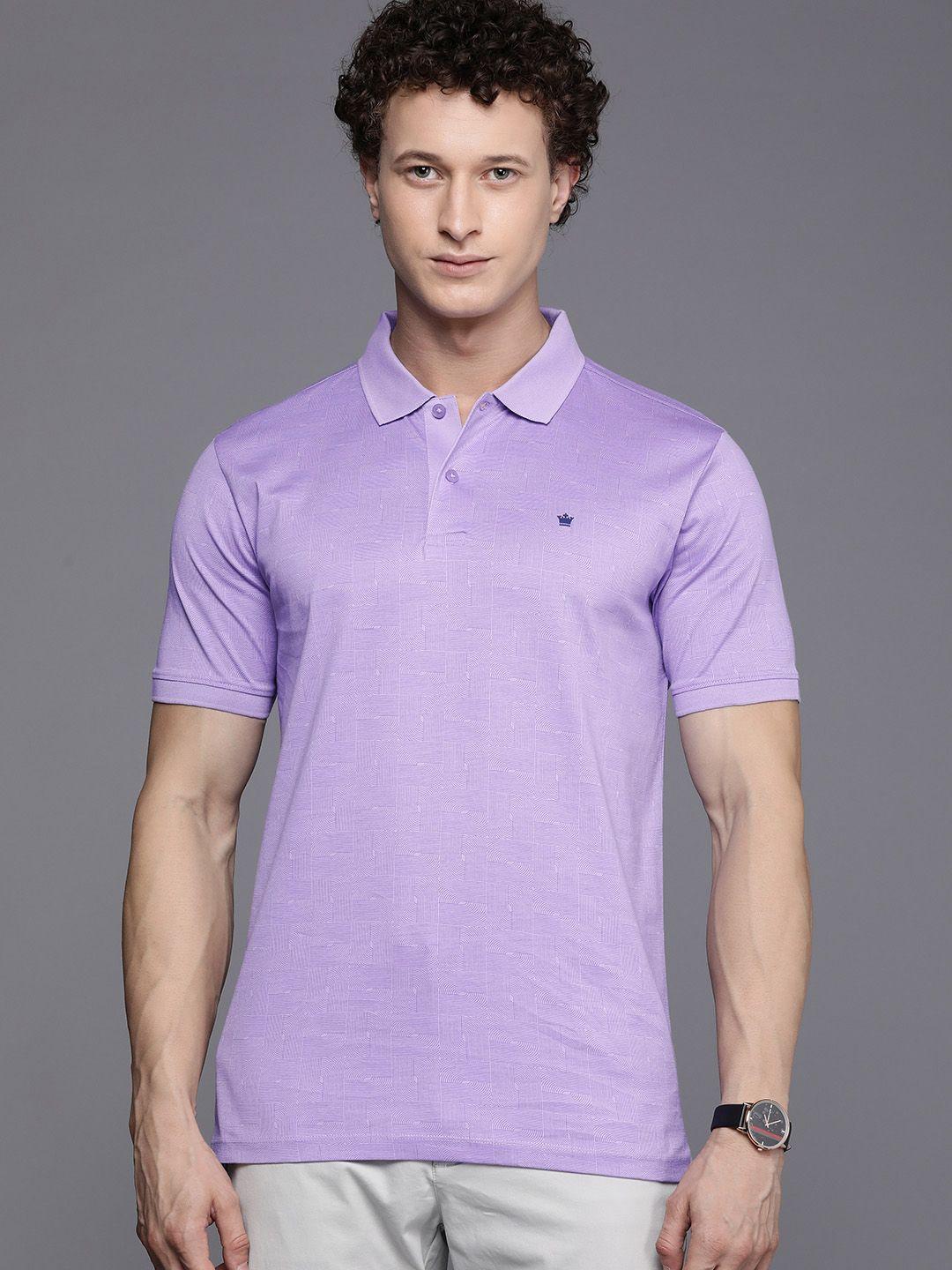 louis philippe sport pure cotton geometric printed polo collar casual t-shirt