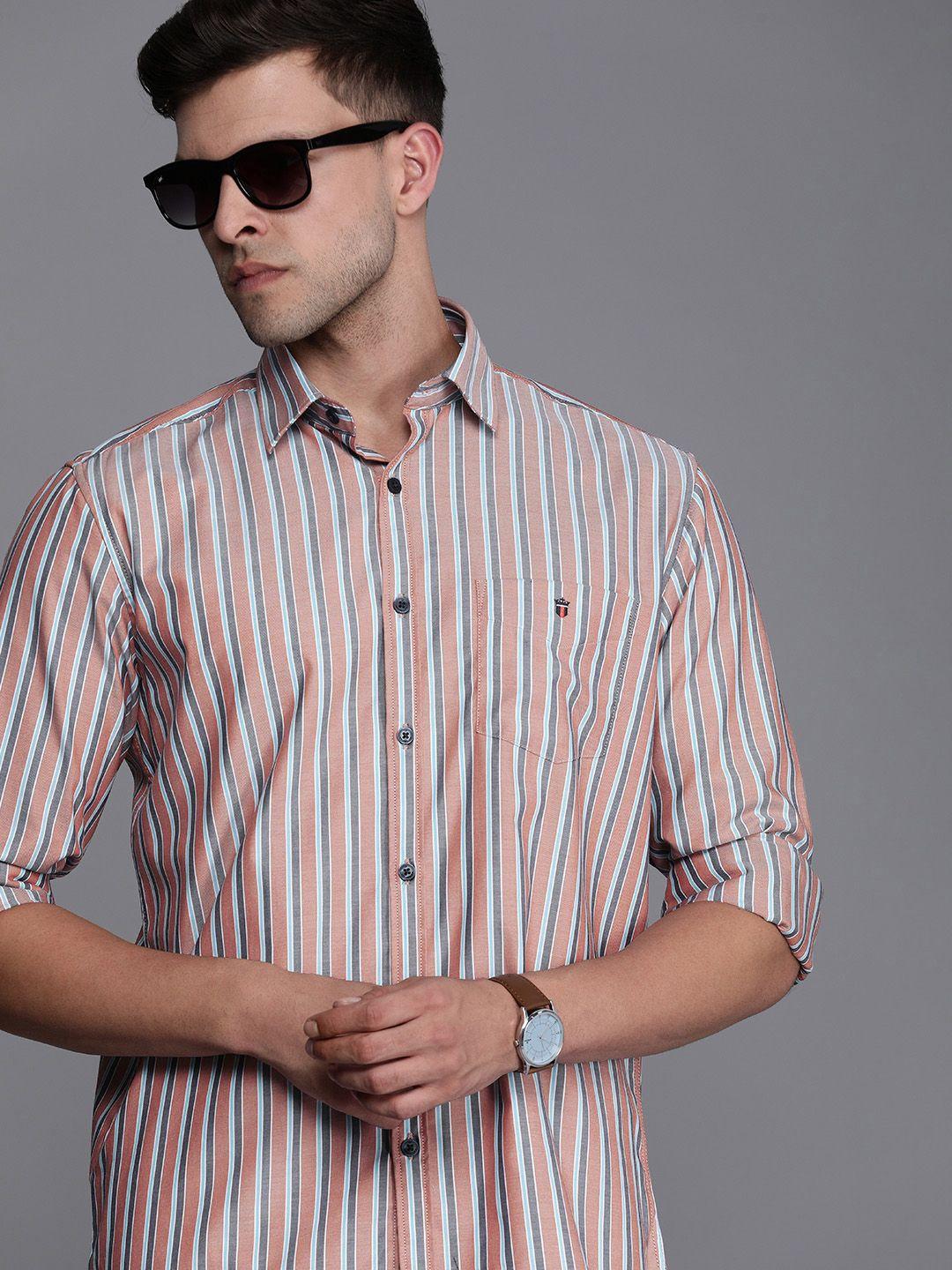 louis philippe sport pure cotton slim fit opaque striped casual shirt