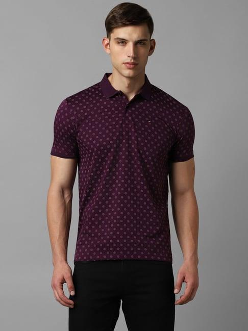 louis philippe sport purple cotton slim fit printed polo t-shirt