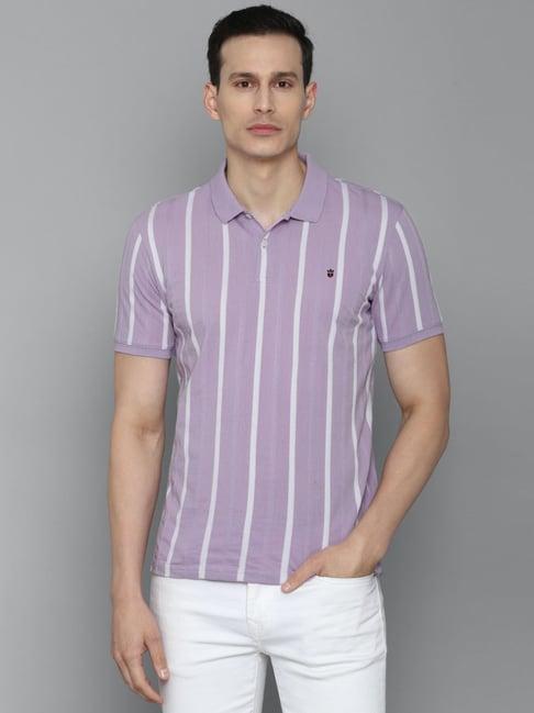 louis philippe sport purple cotton slim fit striped polo t-shirt