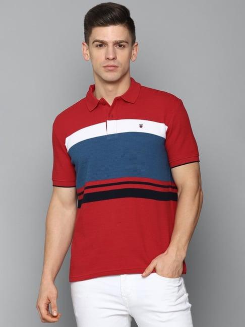 louis philippe sport red cotton slim fit colour block polo t-shirt