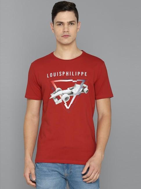 louis philippe sport red cotton slim fit printed t-shirt