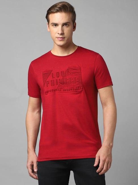 louis philippe sport red cotton slim fit self pattern t-shirt