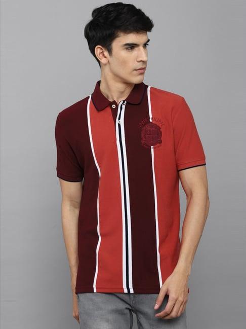 louis philippe sport red cotton slim fit striped polo t-shirt