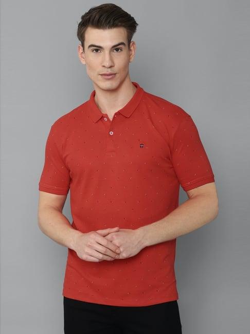 louis philippe sport red slim fit printed polo t-shirt