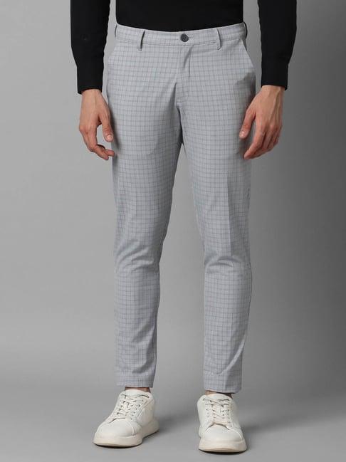 louis philippe sport sky grey slim fit checks trousers