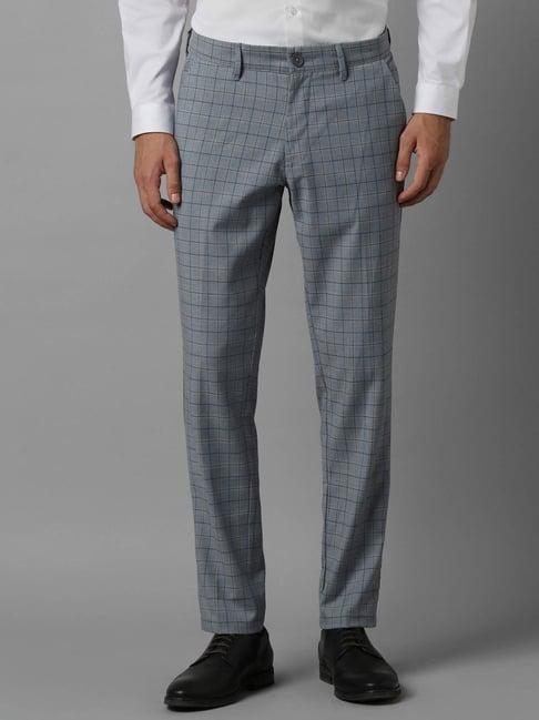 louis philippe sport sky grey slim fit checks trousers