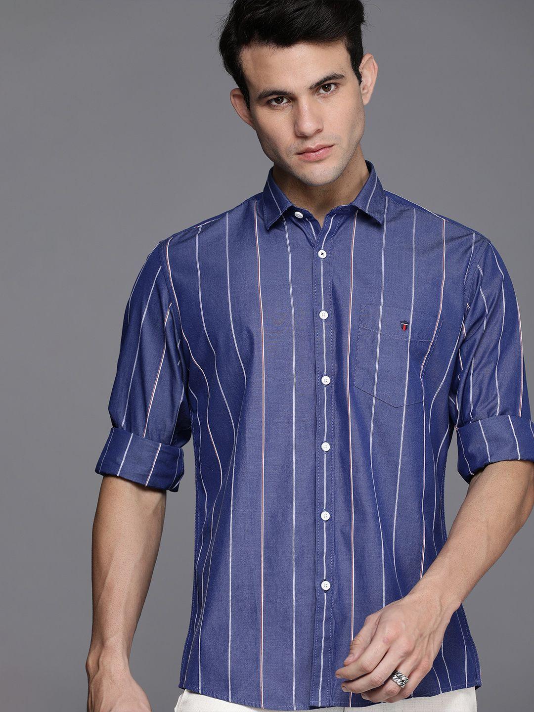 louis philippe sport slim fit vertical stripes pure cotton casual shirt