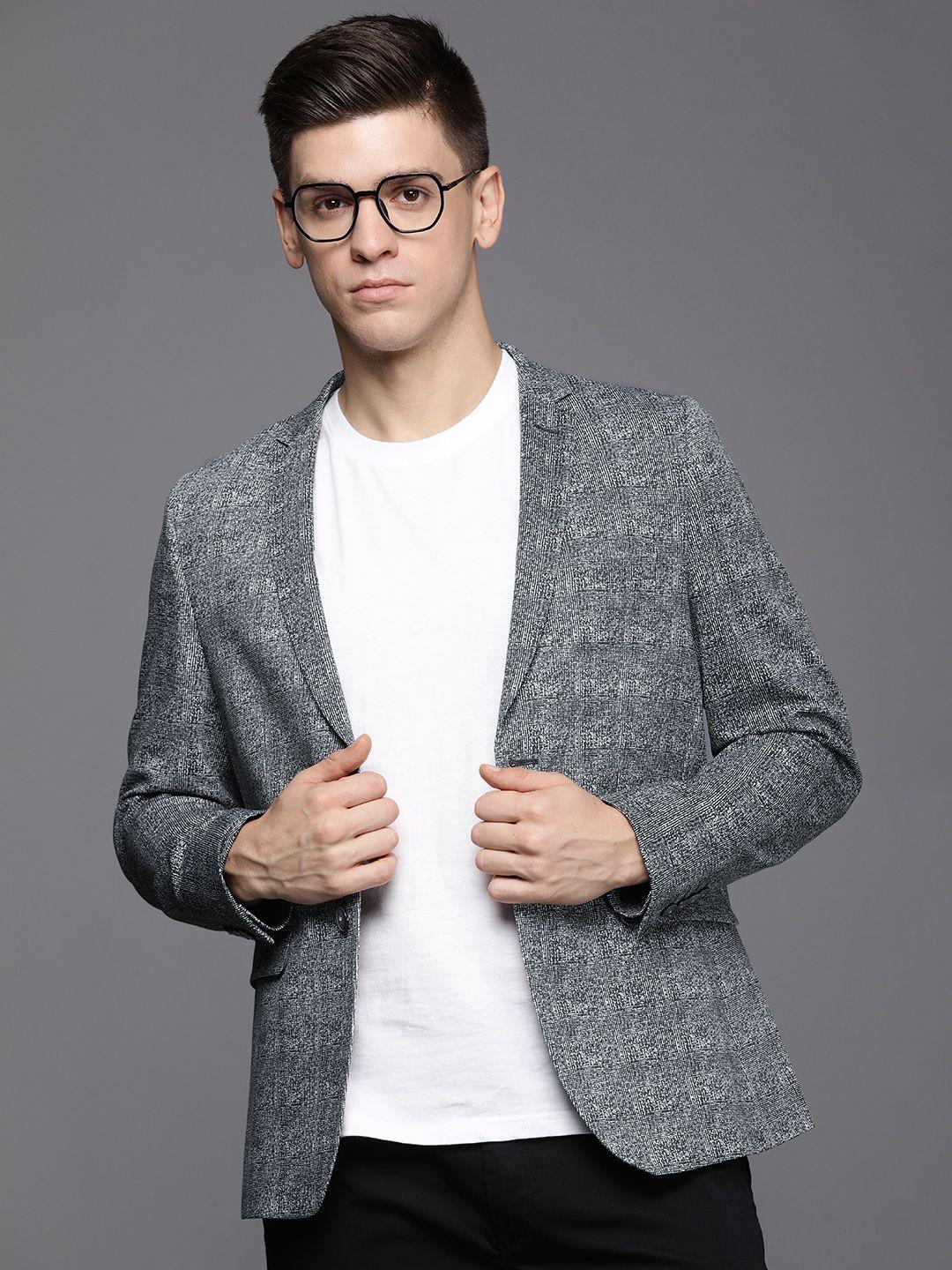 louis philippe sport super slim fit checked single-breasted smart casual blazer