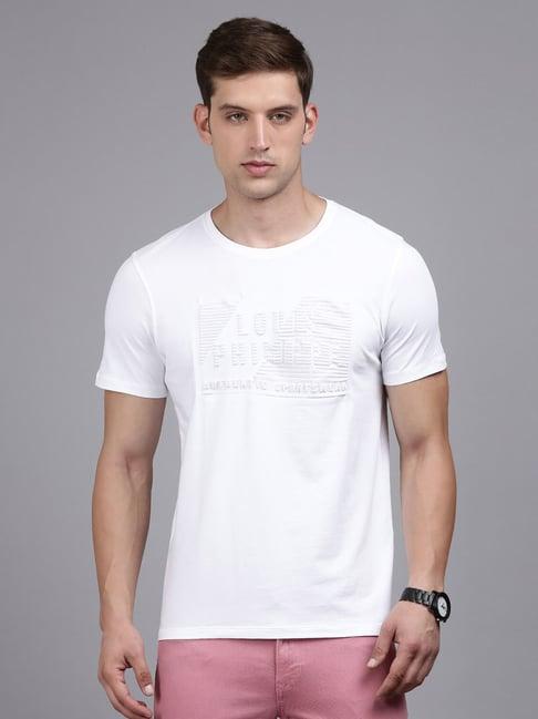 louis philippe sport white cotton slim fit self pattern t-shirt