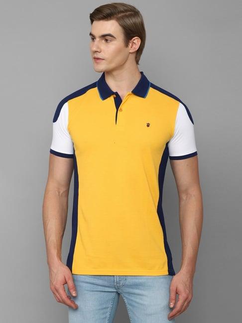 louis philippe sport yellow cotton slim fit colour block polo t-shirt