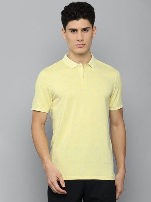 louis philippe sport yellow cotton slim fit printed polo t-shirt