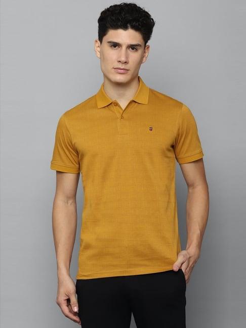 louis philippe sport yellow cotton slim fit printed polo t-shirt