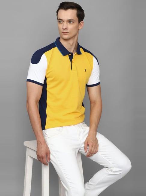 louis philippe sport yellow cotton slim fit printed polo t-shirt