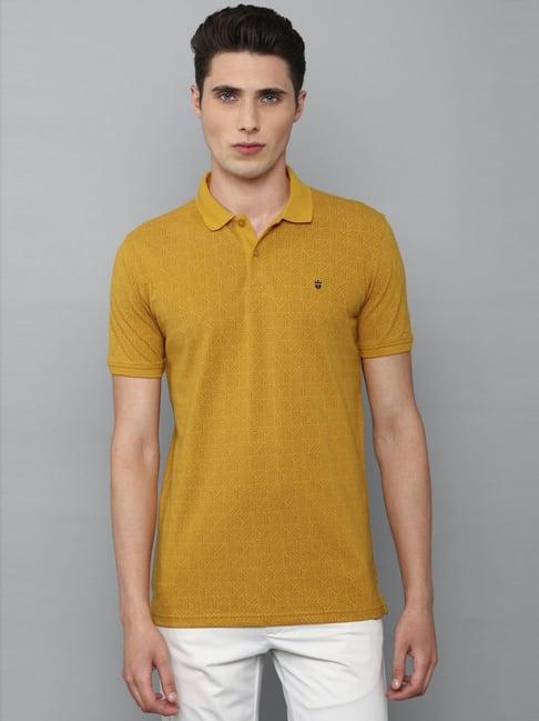 louis philippe sport yellow cotton slim fit printed polo t-shirt