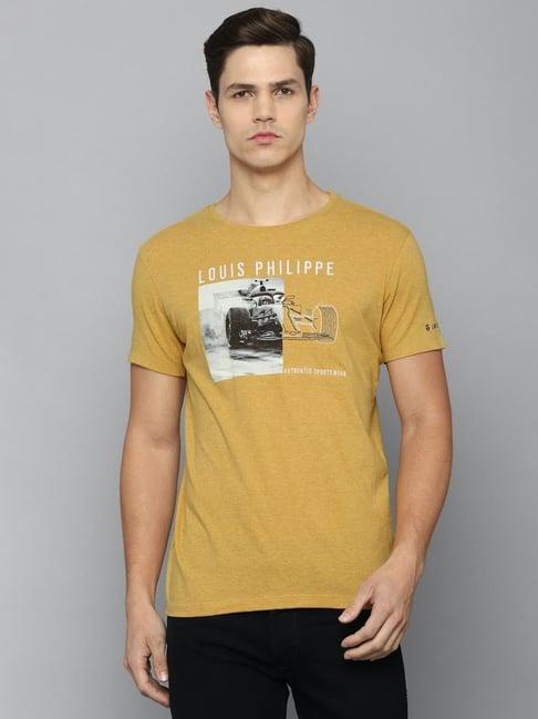 louis philippe sport yellow cotton slim fit printed t-shirt