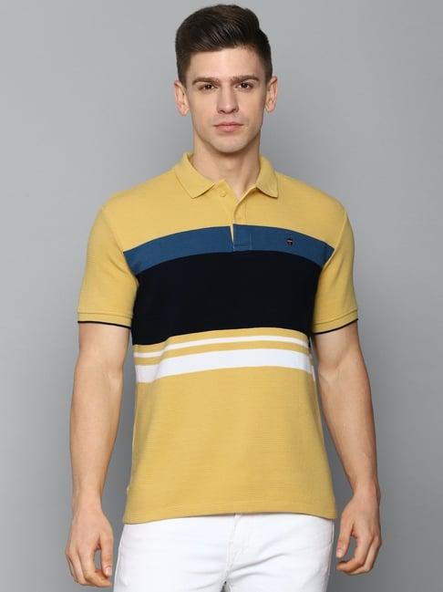 louis philippe sport yellow cotton slim fit striped polo t-shirt