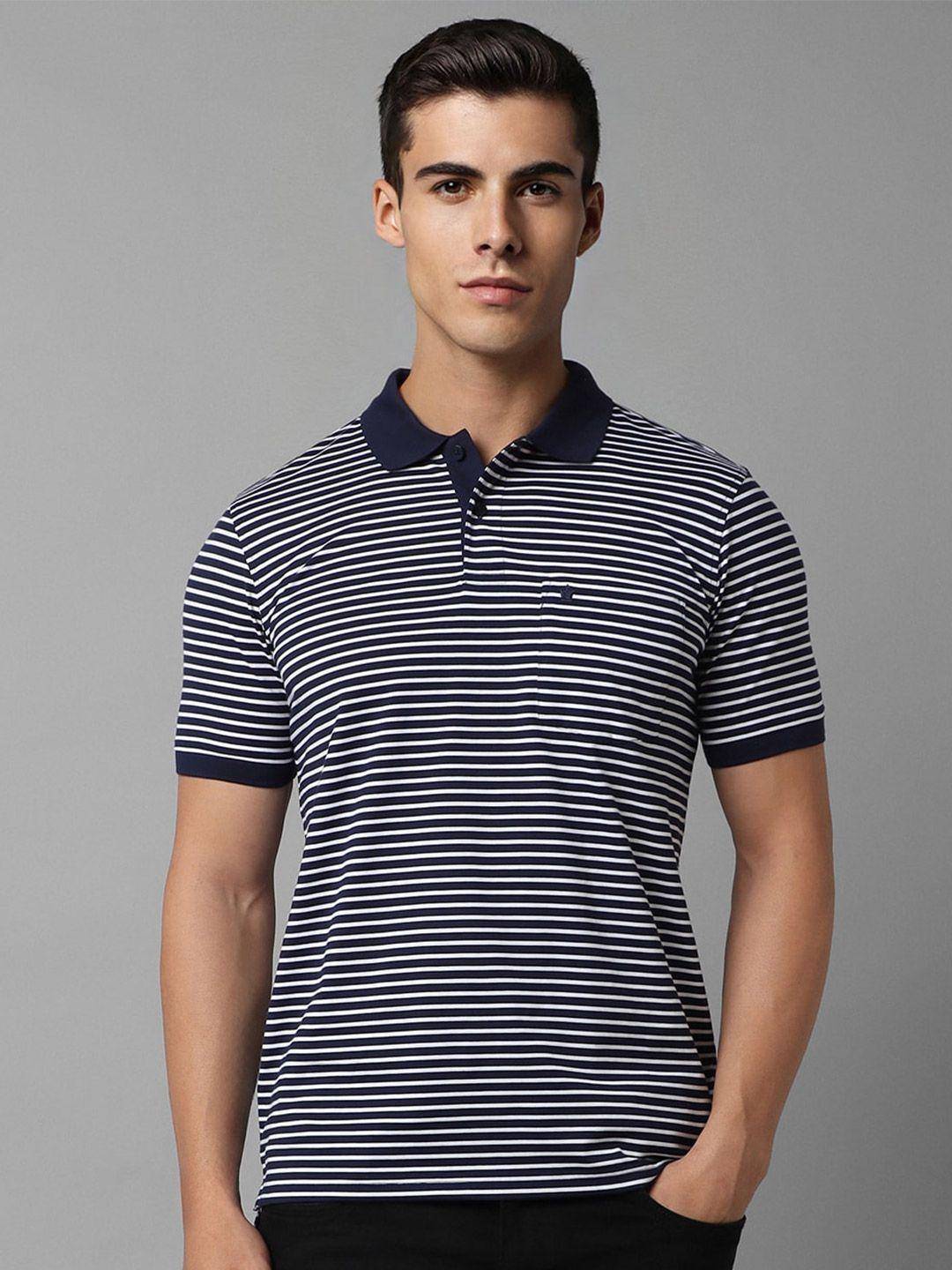 louis philippe striped polo collar cotton t-shirt