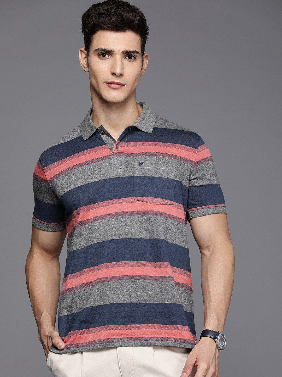 louis philippe striped polo collar pure cotton t-shirt