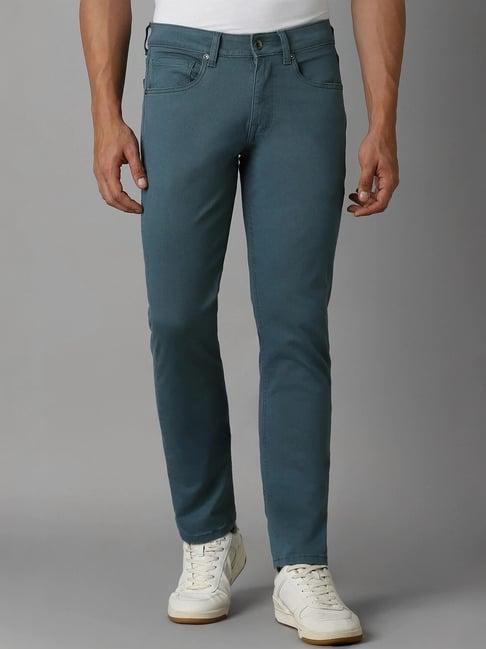 louis philippe teal cotton slim fit jeans