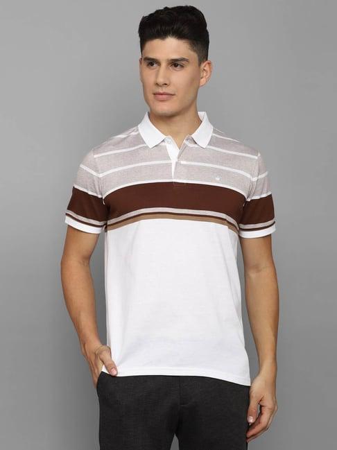 louis philippe white cotton regular fit striped polo t-shirt