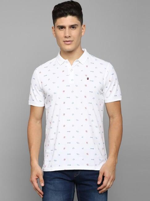 louis philippe white cotton skinny fit printed polo t-shirts