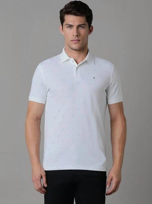 louis philippe white cotton slim fit printed polo t-shirt