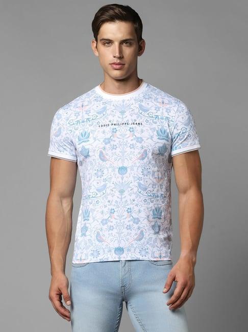 louis philippe white cotton slim fit printed t-shirt