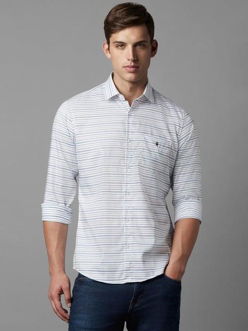 louis philippe white cotton slim fit striped shirt