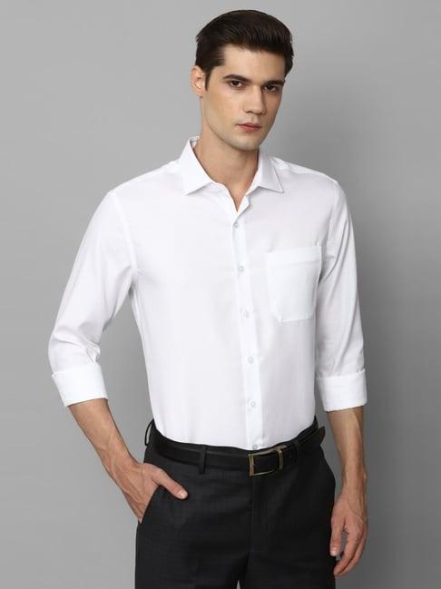 louis philippe white cotton slim fit texture shirt