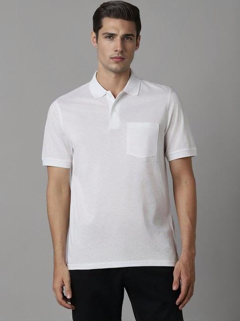 louis philippe white regular fit texture polo t-shirt