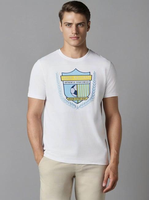 louis philippe white slim fit embroidered t-shirt