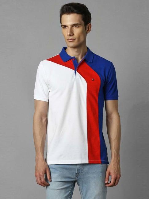 louis philippe white slim fit printed polo t-shirt