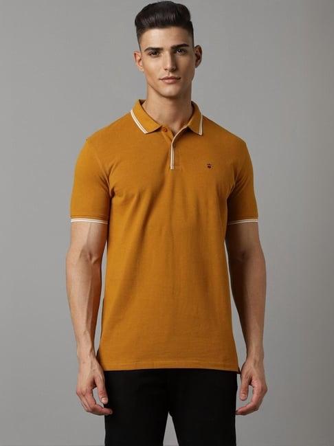 louis philippe yellow cotton slim fit polo t-shirt