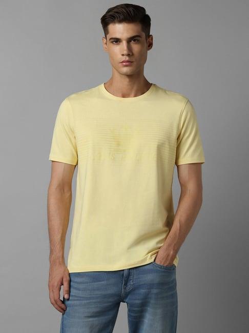 louis philippe yellow cotton slim fit striped t-shirt