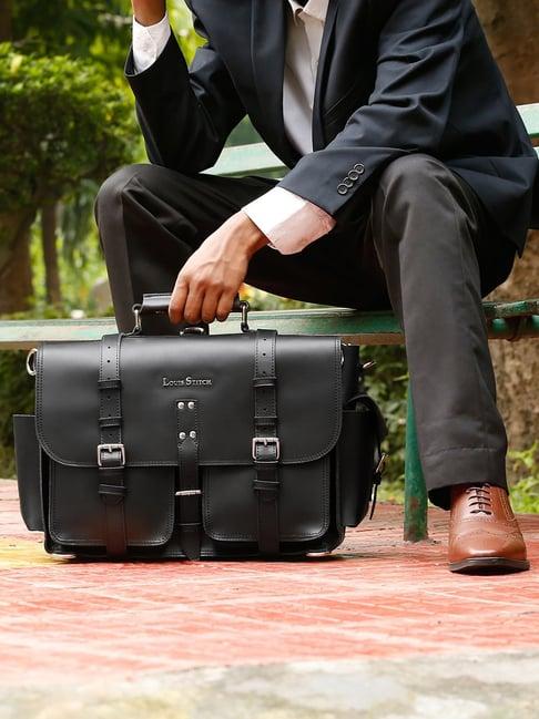 louis stitch black leather medium multifunctional executive briefcase
