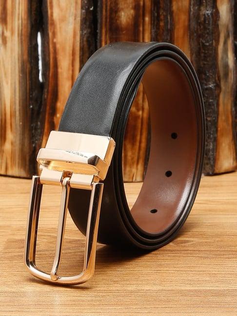louis stitch black leather reversible belt for men