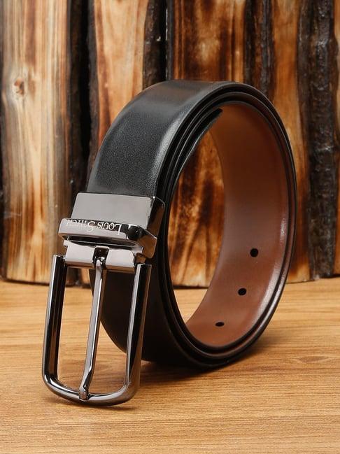 louis stitch black leather reversible belt for men