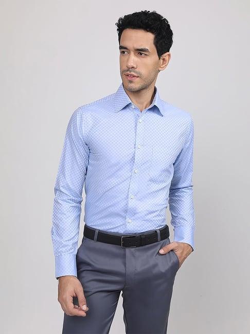 louis stitch blue cotton regular fit checks shirt