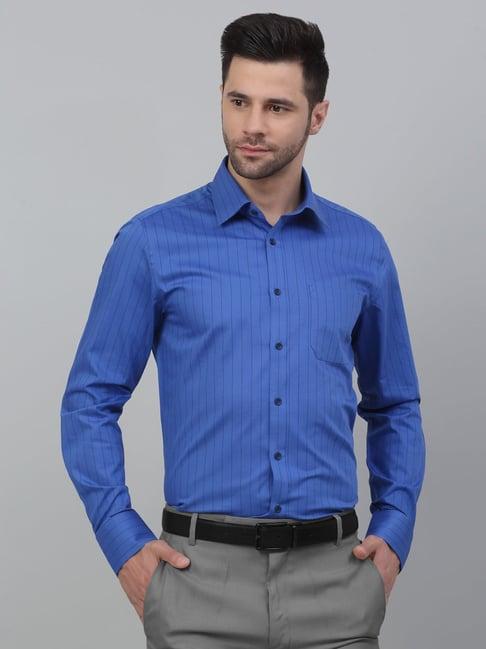 louis stitch blue cotton regular fit striped shirt