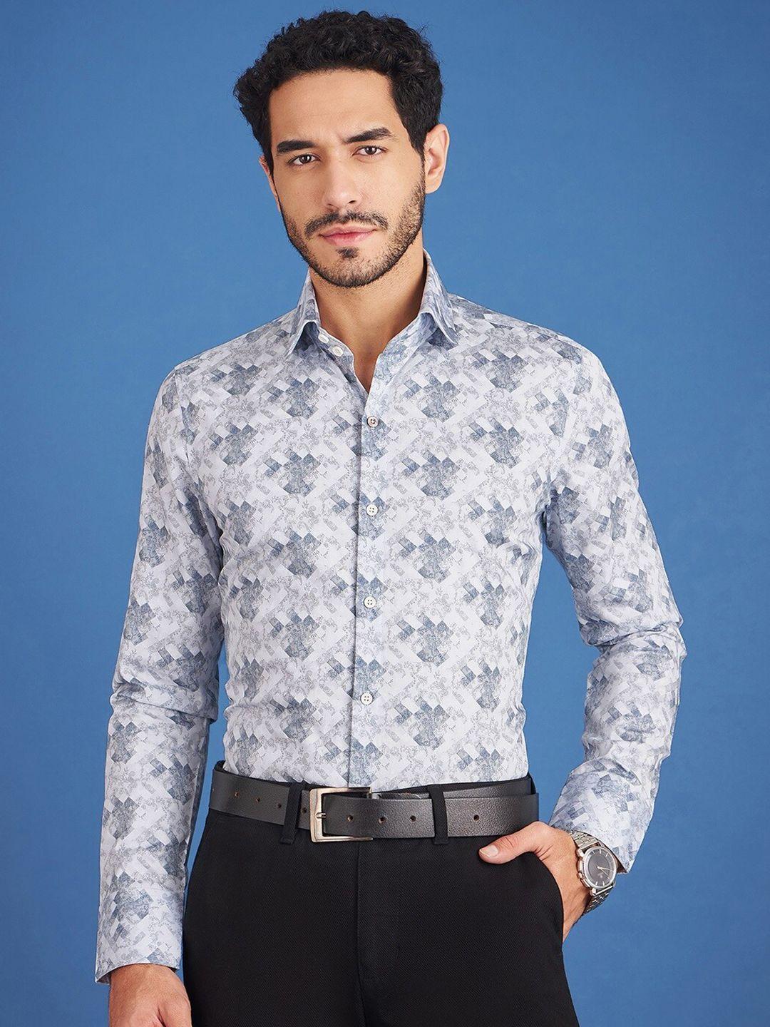 louis stitch comfort abstract printed club collar cotton formal shirt