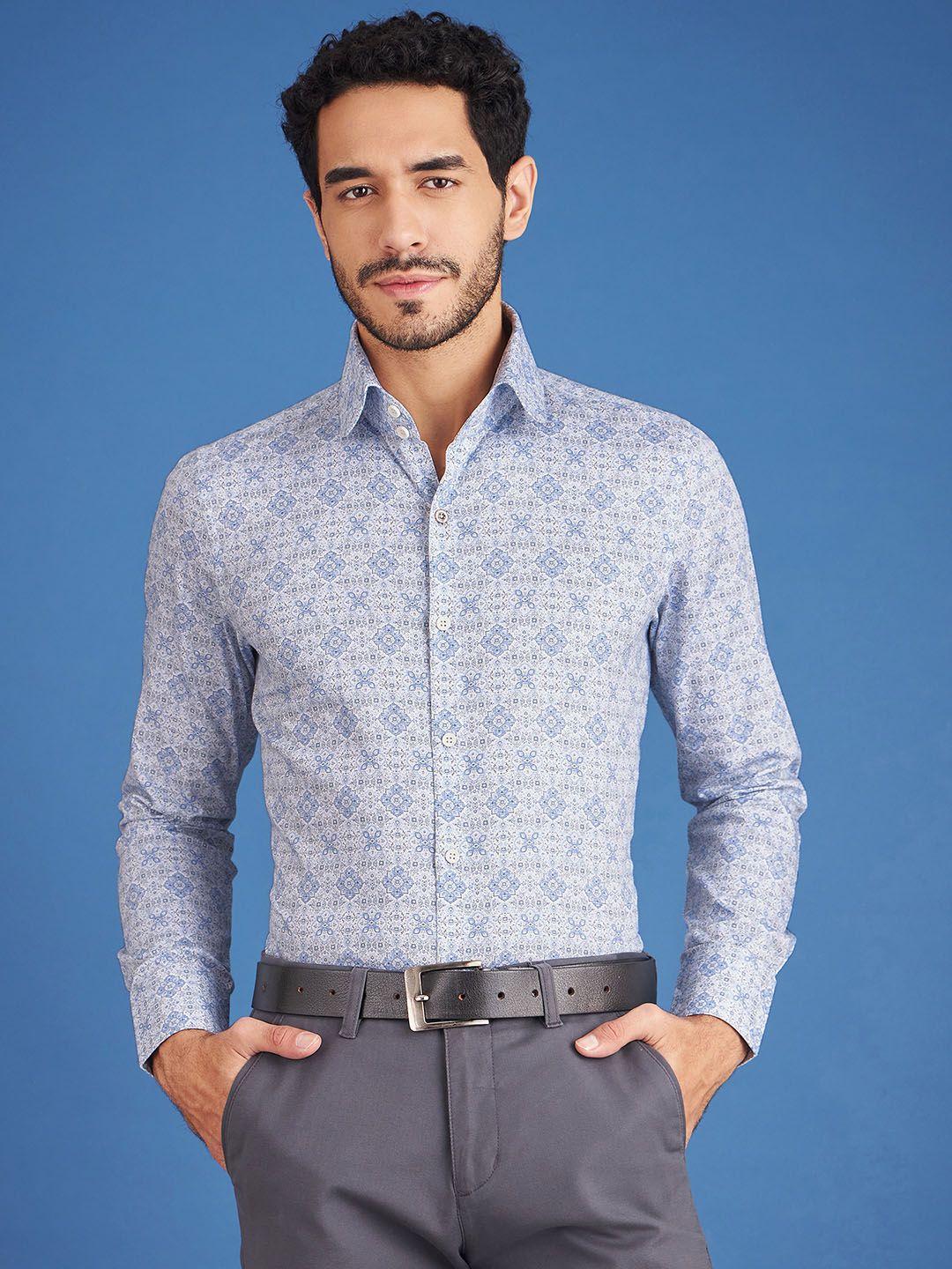 louis stitch comfort ethnic motifs printed cotton formal shirt