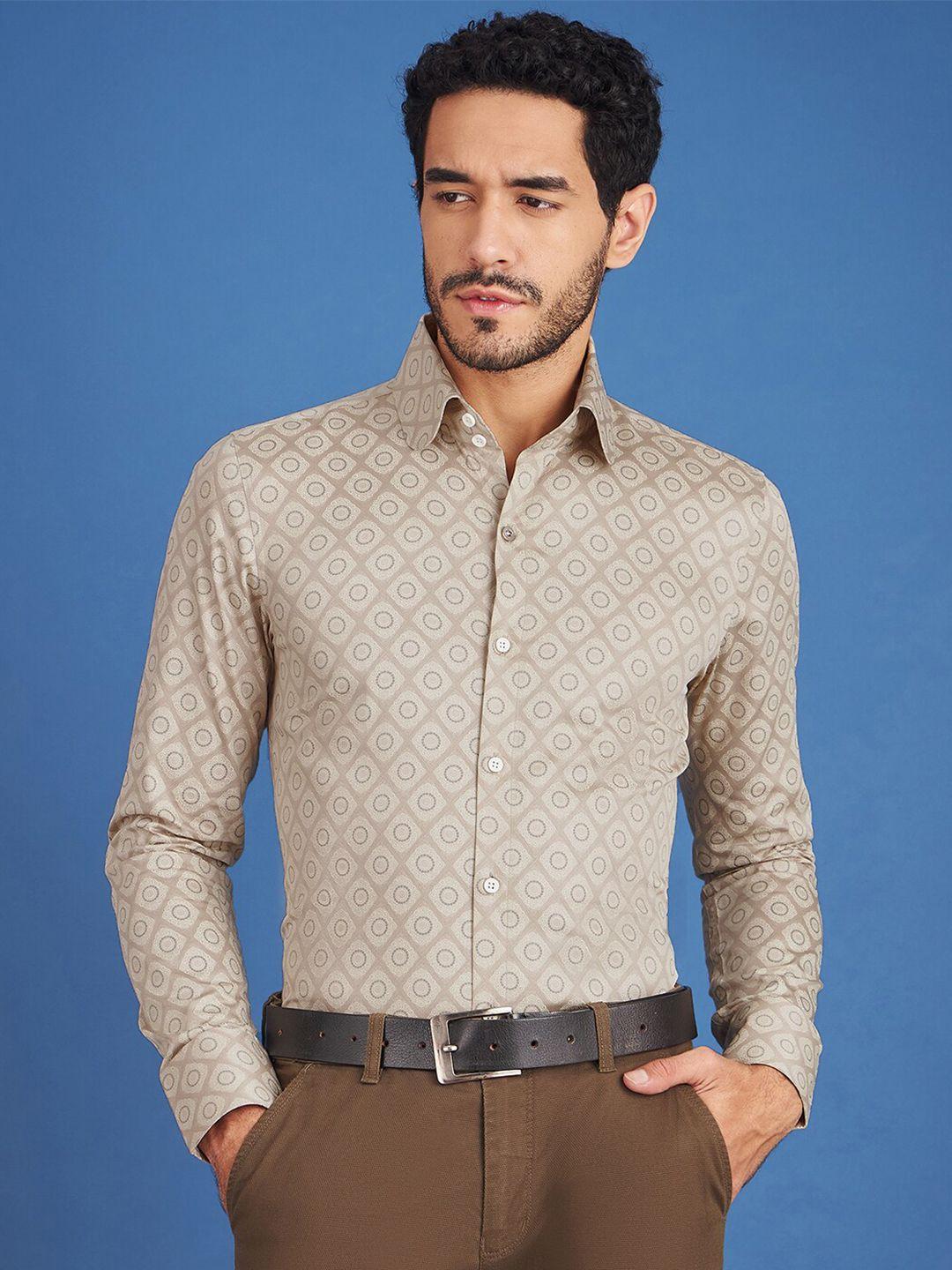 louis stitch comfort fit ethnic motif printed club collar pure cotton formal shirt